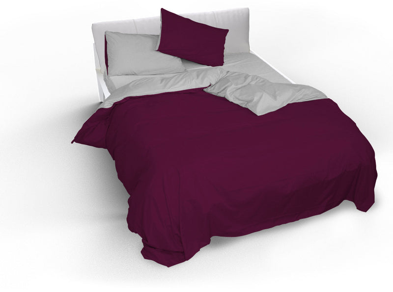 Copripiumino con Sacco e Federe Doubleface Prugna\/Grigio Chiaro Varie Misure