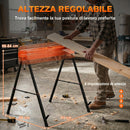 Set di 2 Cavalletti Pieghevoli 93x50x71-85,5 cm con Altezza Regolabile Maniglia e Piedini Antiscivolo Supporto 500 kg in Metallo Arancione      