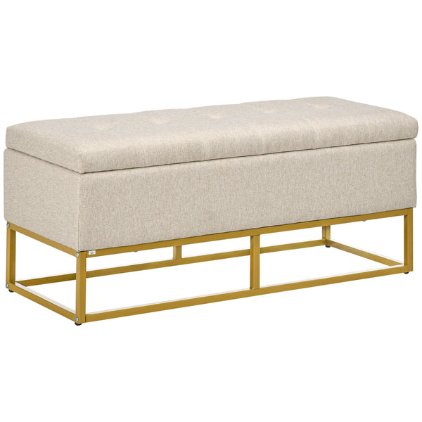 acquista Panca Fondo Letto 110x44x48 cm con Contenitore in Poliestere Trapuntata Beige