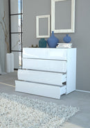 Comò 4 Cassetti 100x40x81,5 cm Onda 4C Bianco Lucido  