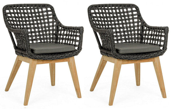 Set 2 Sedie 46x46x82h cm con Braccioli e Cuscini Madison Nera prezzo