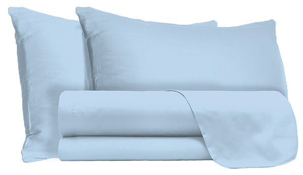 acquista Set Lenzuola Matrimonale Sopra Sotto e Federe Tinta Unita Azzurro