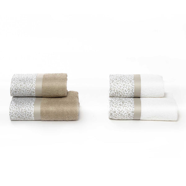 Set Spugna 4 Pezzi Asciugamani Viso + Ospite con Balza Stampata Garrini Emily Sabbia sconto