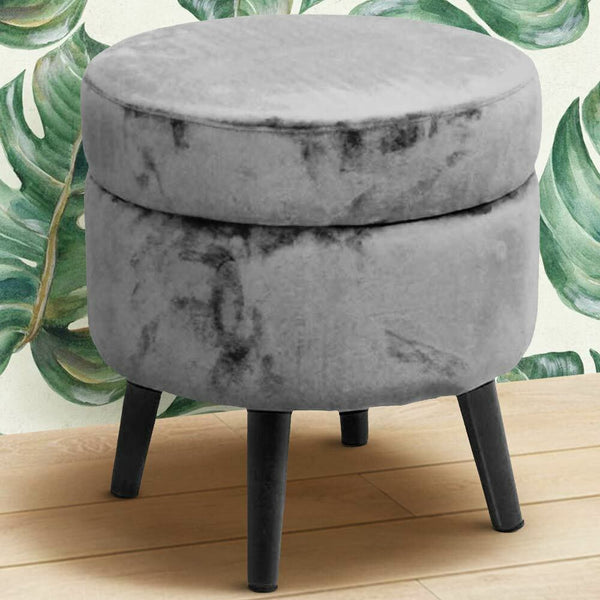 Pouf Contenitore Ø37x40 cm Sgabello Poggiapiedi in Tessuto Velluto Grigio prezzo
