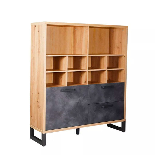 acquista Libreria 1 Anta 2 Cassetti 131,6x35x147,2 cm in Truciolare Nobilitato Quercia e Ardesia