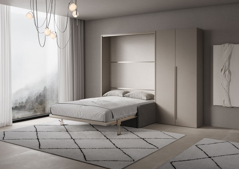 Letto Matrimoniale A Scomparsa 160 Versia Con Divano E Armadio Dx 2 Ante Argilla      