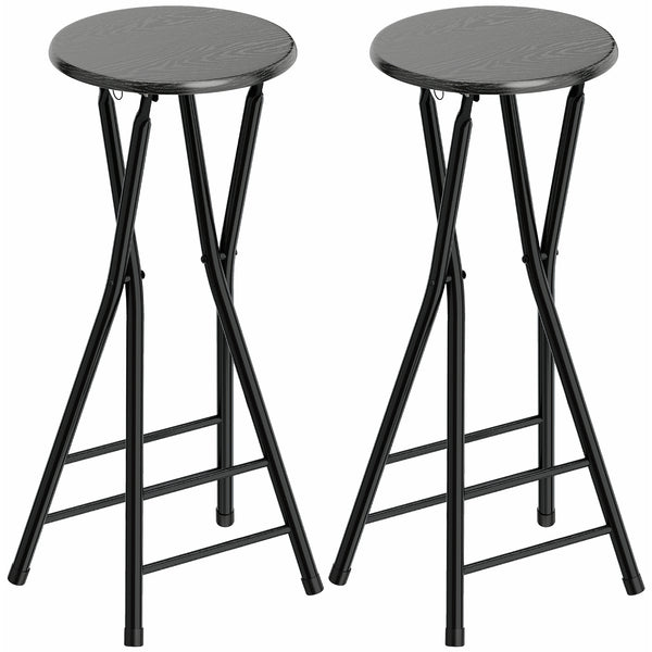 Set 2 Sgabelli Bar 34x30x70 cm Pieghevoli con Doppio Poggiapiedi in Legno e Acciaio Nero prezzo