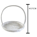 Set 2 Cesti Rotondi Piatti in Vimini con Manico Larghezza 50 cm