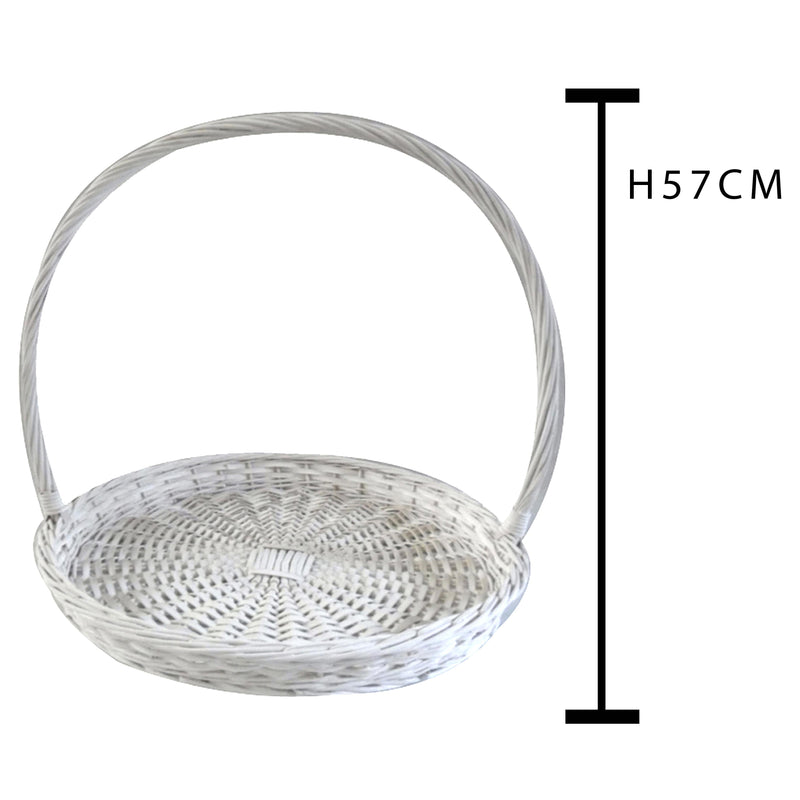 Set 2 Cesti Rotondi Piatti in Vimini con Manico Larghezza 50 cm