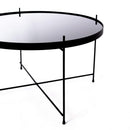 Tavolino da Giardino Ø70x40 cm in Metallo Top in Vetro Nero