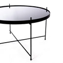 Tavolino da Salotto Ø70x40 cm in Metallo Top in Vetro Nero