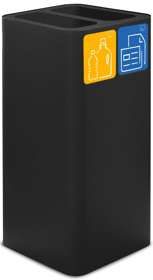 sconto Pattumiera Per Raccolta Rifiuti 38x38xh80 cm In Acciaio Verniciato Cover a 2 Scomparti Nero