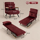 Poltrona Letto Imbottita 3 in 1 63x73x81 cm con Schienale Reclinabile in 5 Posizioni e Cuscino in Velluto Rosso Vino      
