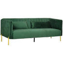 Divano 3 Posti 195x88x76 cm in Acciaio e Tessuto Vellutato Verde