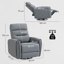 Poltrona Relax Reclinabile Manualmente con Poggiapiedi in Tessuto Effetto Pelle e Base Girevole Grigio      
