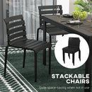 Set Tavolo e 4 Sedie Impilabili da Giardino in Acciaio e Doghe in Plastica   Nero