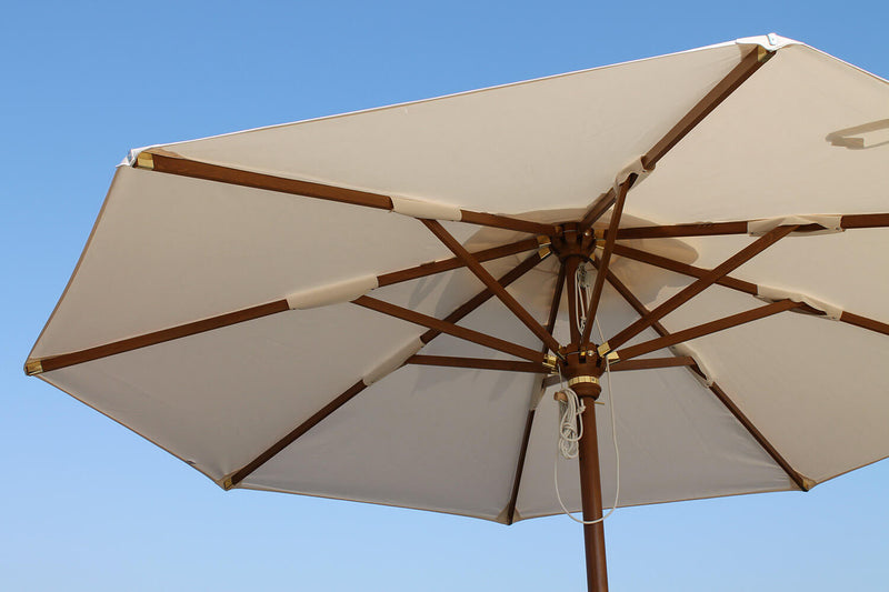 Ombrellone da Giardino Ø3,5 m Palo Ø48 mm in Legno Telo in Acrilico Danieli Havana Ecrù