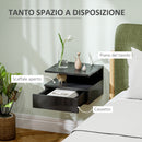 Comodino Sospeso 35x32x22,5 cm con Cassetto e Ripiano Aperto in Legno Nero Lucido  