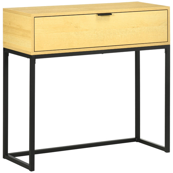 Consolle 1 Cassetto 80x30x76 cm in Legno e Acciaio Legno e Nero sconto