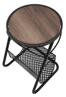 Tavolinetto Porta Giornali Ø35x50 cm in Ferro e MDF Nero e Marrone