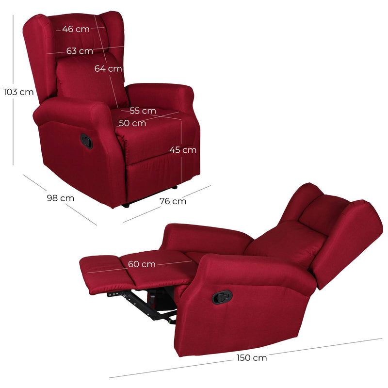 Poltrona Relax Manuale Reclinabile in Tessuto Vandi Bordeaux