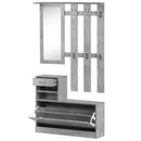 Mobile Guardaroba per Ingresso con Specchio Appendiabiti e Scarpiera Regolabile Grigio cemento 90x22x116 cm 