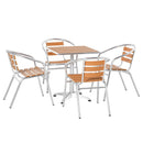 Set Tavolo e 4 Sedie da Giardino in Alluminio Effetto Legno