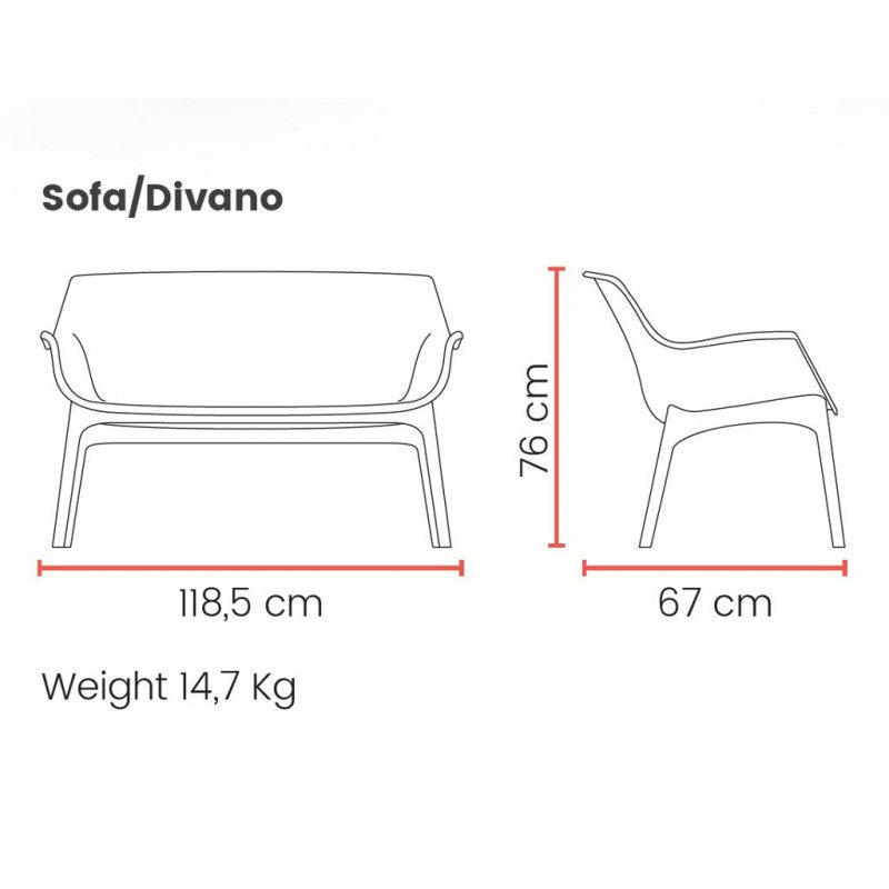 Set da Giardino Divano Poltrone e Tavolino in Polipropilene Vandi Bianco e Rosso