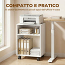 Mobile Porta Stampante 40x35x55 cm con Ruote a Freno e 2 Scomparti Aperti in Legno Bianco      