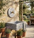 Lavello Rettangolare da Esterno 45x35 cm con Rosone Installazione a Muro in Cemento Mattone Faccia a Vista Meseta Grigio