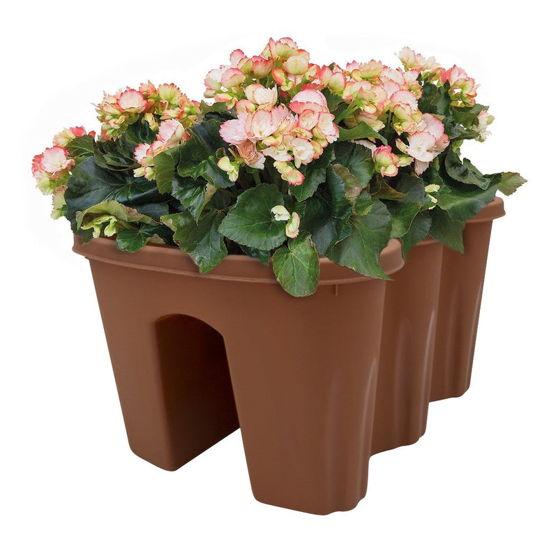 Botle Fioriera Da Balcone In Rattan Bianco Con Supporto In Metallo - 56x19x19 Cm, Vaso Con Serbatoio, Per Ringhiere Fino A 55mm