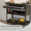 Carrello 3 Livelli 82x35x76 cm con Cassetto Porta Utensili Laterale e Maniglia in Acciaio Nero      