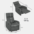 Poltrona Relax con Reclinazione Manuale 145° 69x91x101 cm Rivestimento in Ciniglia Grigio   