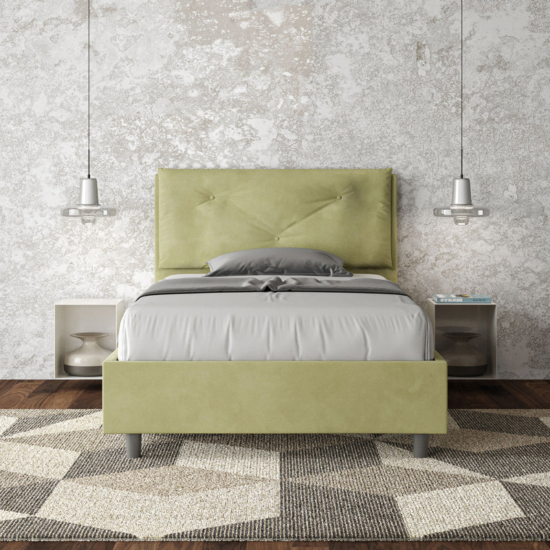 Letto 1 Piazza E Mezzo Imbottito in Microfibra Appia Large Tè Verde Varie Misure