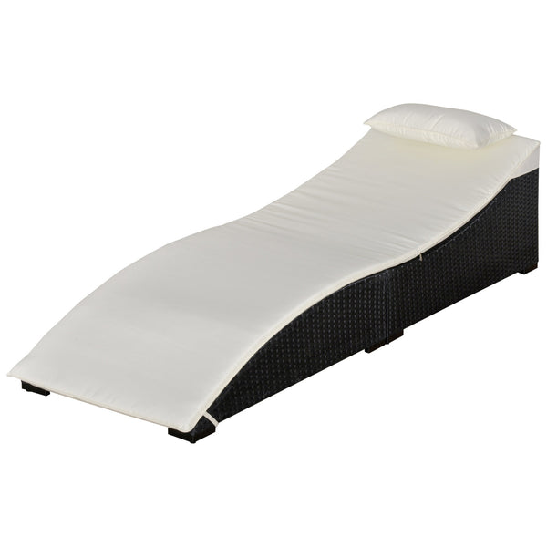 sconto Lettino Prendisole Pieghevole da Giardino 198x68x50 cm in Rattan Nero e Bianco Crema