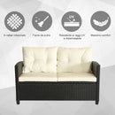 Set Salotto da Giardino Divano 2 Poltrone e Tavolino in Rattan Nero e Crema