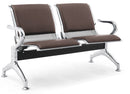 Panca per Sala Attesa 2 Posti da Ufficio con Cuscino in Acciaio e Similpelle Argento/Marrone Scuro