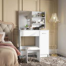 Consolle Trucco con Specchio e Sgabello 80x40x132 cm Bianco   