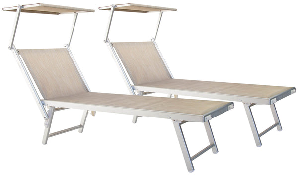 online Set 2 Lettini Prendisole da Giardino 186x60x38 cm in Alluminio e Textilene Sabbia