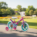 Bicicletta Bambina 12 Pollici con Rotelle e Cestino Gabby's Dollhouse Rosa e Viola