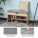 Panca Scarpiera 2 Ripiani in MDF con Cuscino 80x30x48 cm  Grigio e Rovere