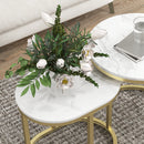 Set 2 Tavolini da Caffè Ø50x50.5 cm e 60x36x43.5 cm con Piano Effetto Marmo in Legno e Acciaio Bianco      