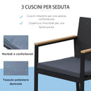 Set da Giardino Divano 2 Poltrone 1 Tavolino in Acciaio  WDC Nero