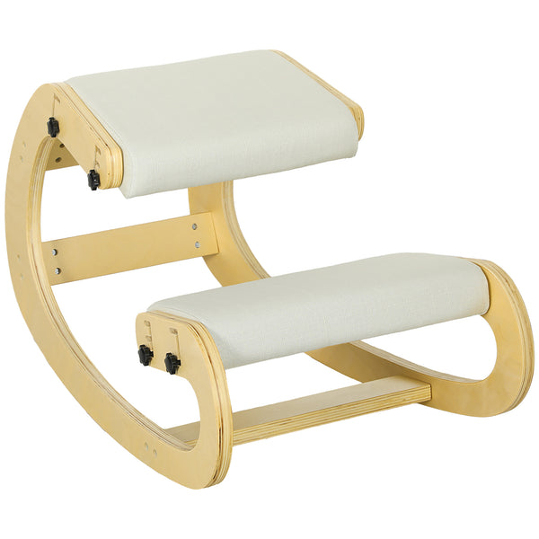 prezzo Sedia Inginocchiatoio Regolabile in 6 Posizioni 55x85x55 cm in Tessuto Effetto Lino e Legno di Betulla Crema