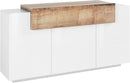 Credenza 3 Ante Battenti + 1 Anta a Ribalta 160x45x85,5 cm Coro Bianco Lucido e Acero Pereira