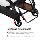 Set 2 Lettini Prendisole da Giardino in Rattan Sintetico Reclinabili Imbottiti con Rotelle e Tavolino Marrone 