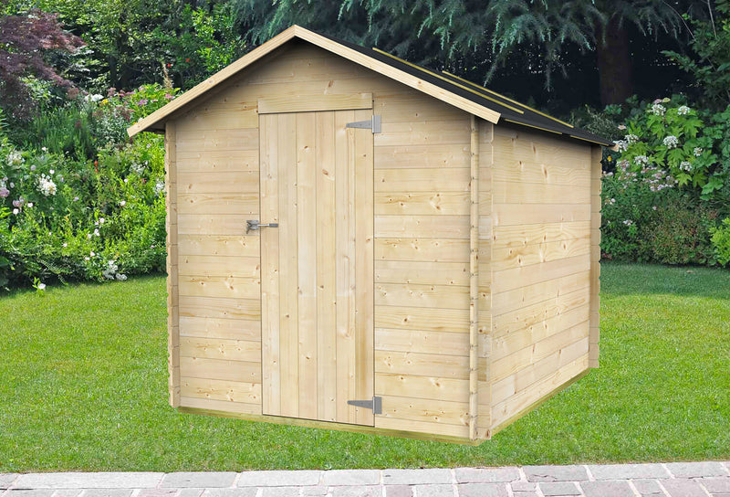 Casetta Box da Giardino per Attrezzi 178x218 cm con Porta Singola Cieca in Legno Naturale