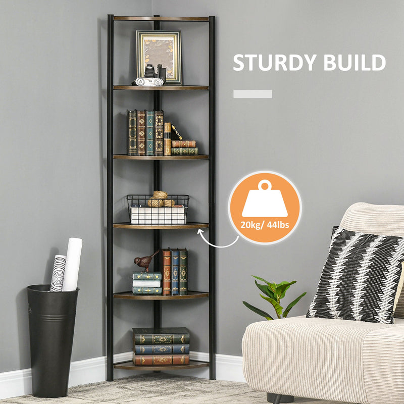 Libreria Angolare Industriale A 4 Ripiani – Scaffale A L In Legno E Metallo, Vintage, Con Ganci, Per Soggiorno