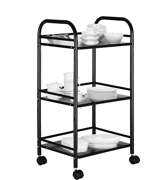 Carrello Portaoggetti da Cucina 40x35x75 cm 3 Livelli con Ruote Nero