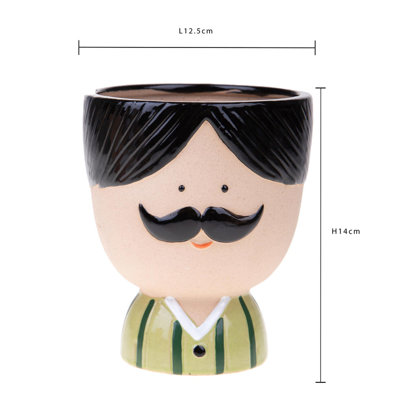 Set 2 Vasi Testa con Baffi Ø 12,5 H 14 cm